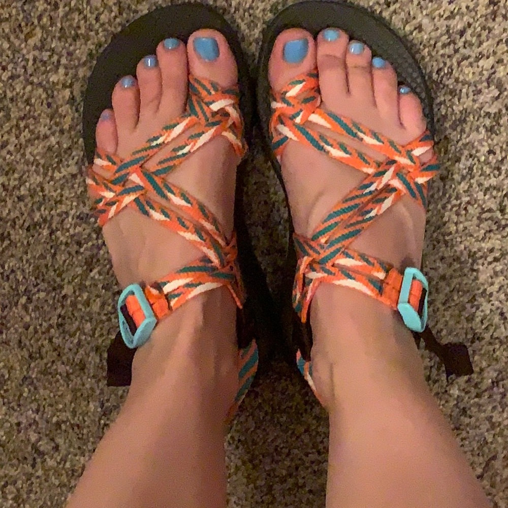 Chaco orange and sea green/blue